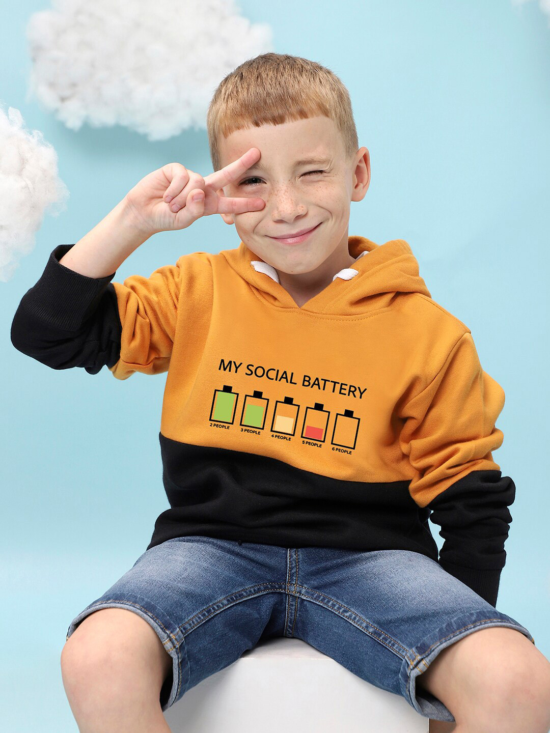 

Instafab Boys Typography Printed Cotton Hooded Pullover Sweatshirt, Orange