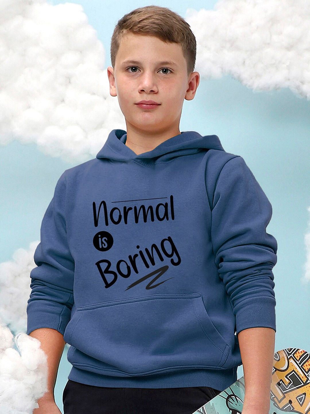 

Instafab Boys Typography Printed Cotton Hooded Pullover Sweatshirt, Blue
