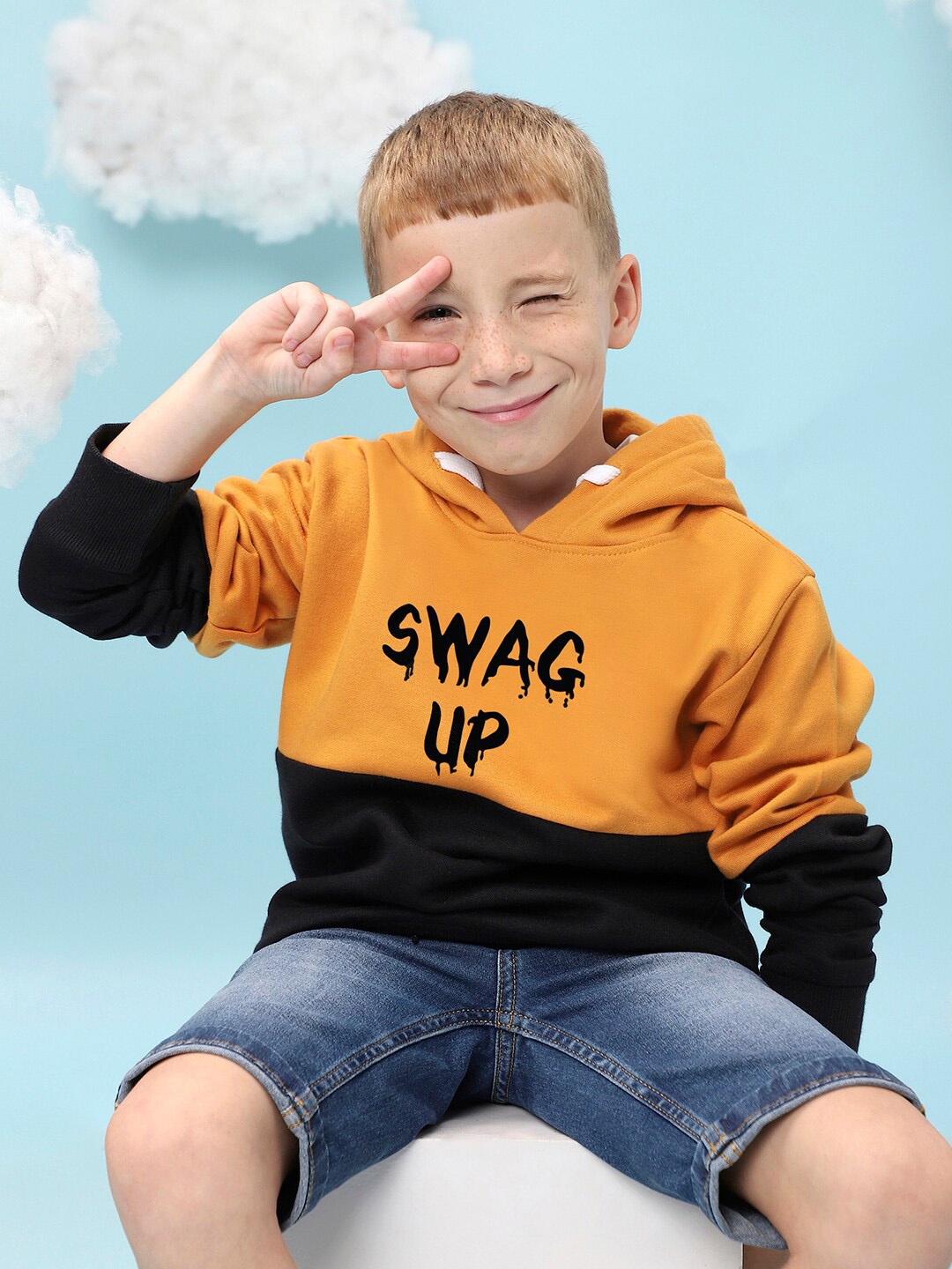 

Instafab Boys Typography Printed Cotton Hooded Pullover Sweatshirt, Orange
