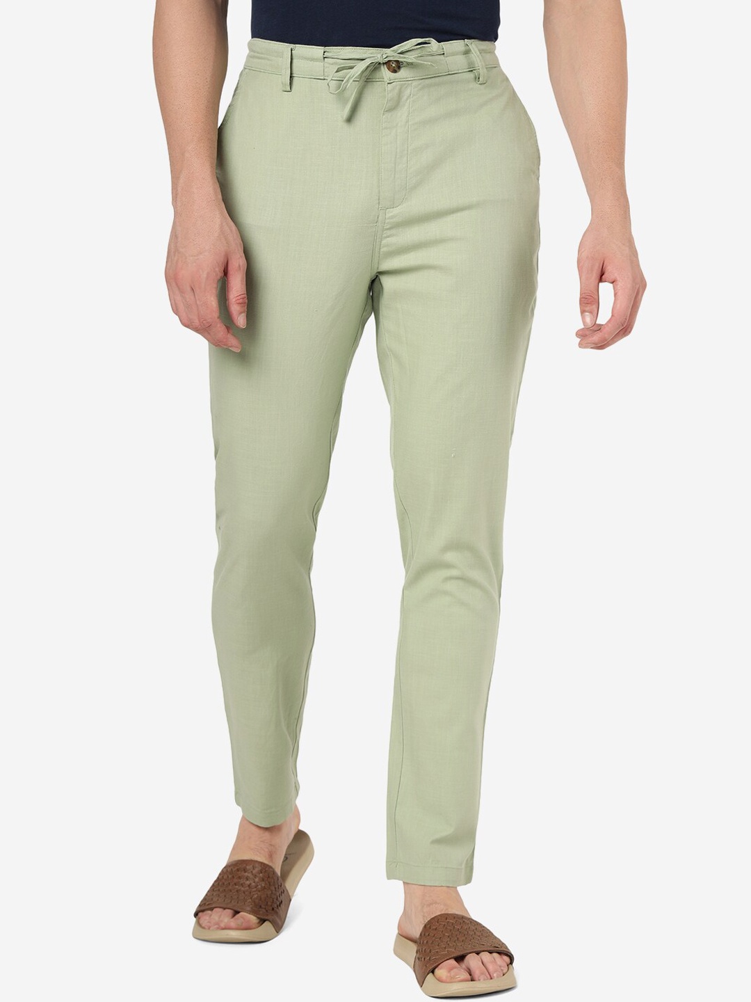 

JADE BLUE Men Cotton Slim-Fit Trousers, Green