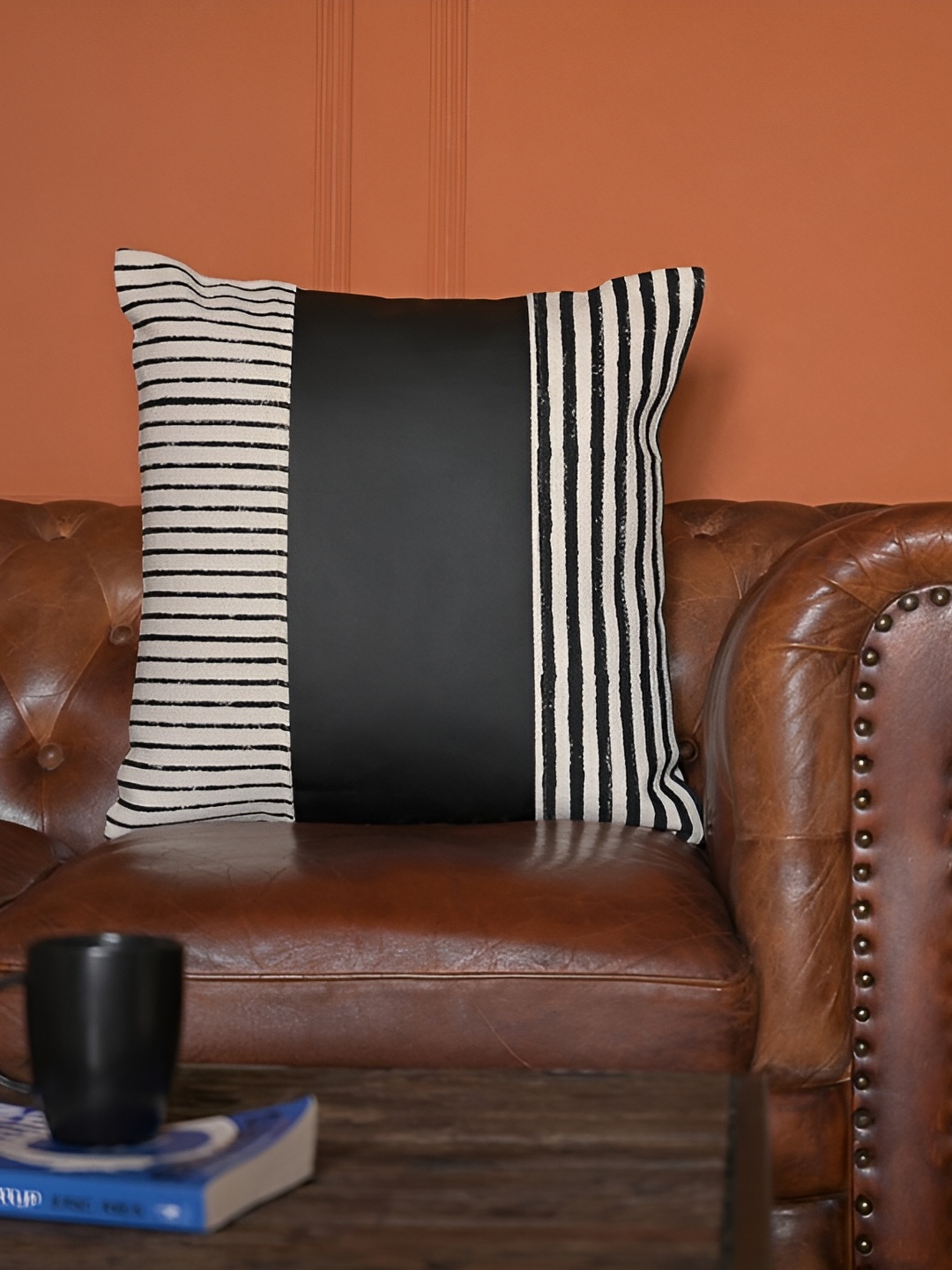 

ABSTRACT INDIA Black Striped Square Cotton Cushion Covers