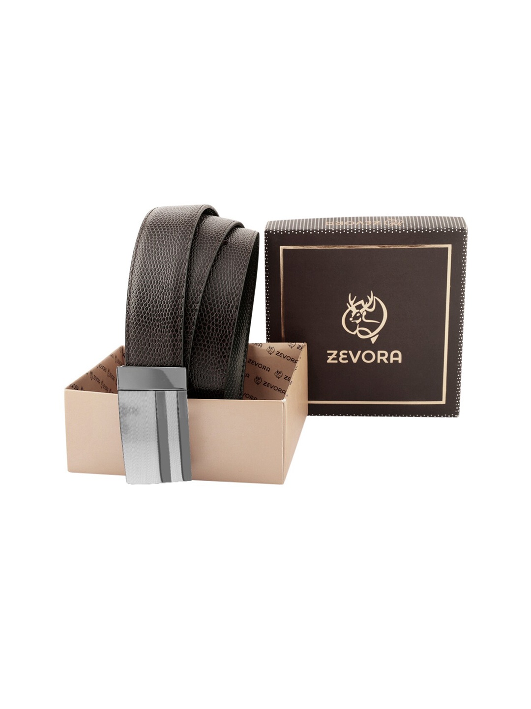 

ZEVORA Men Textured Leather Reversible Belt, Brown