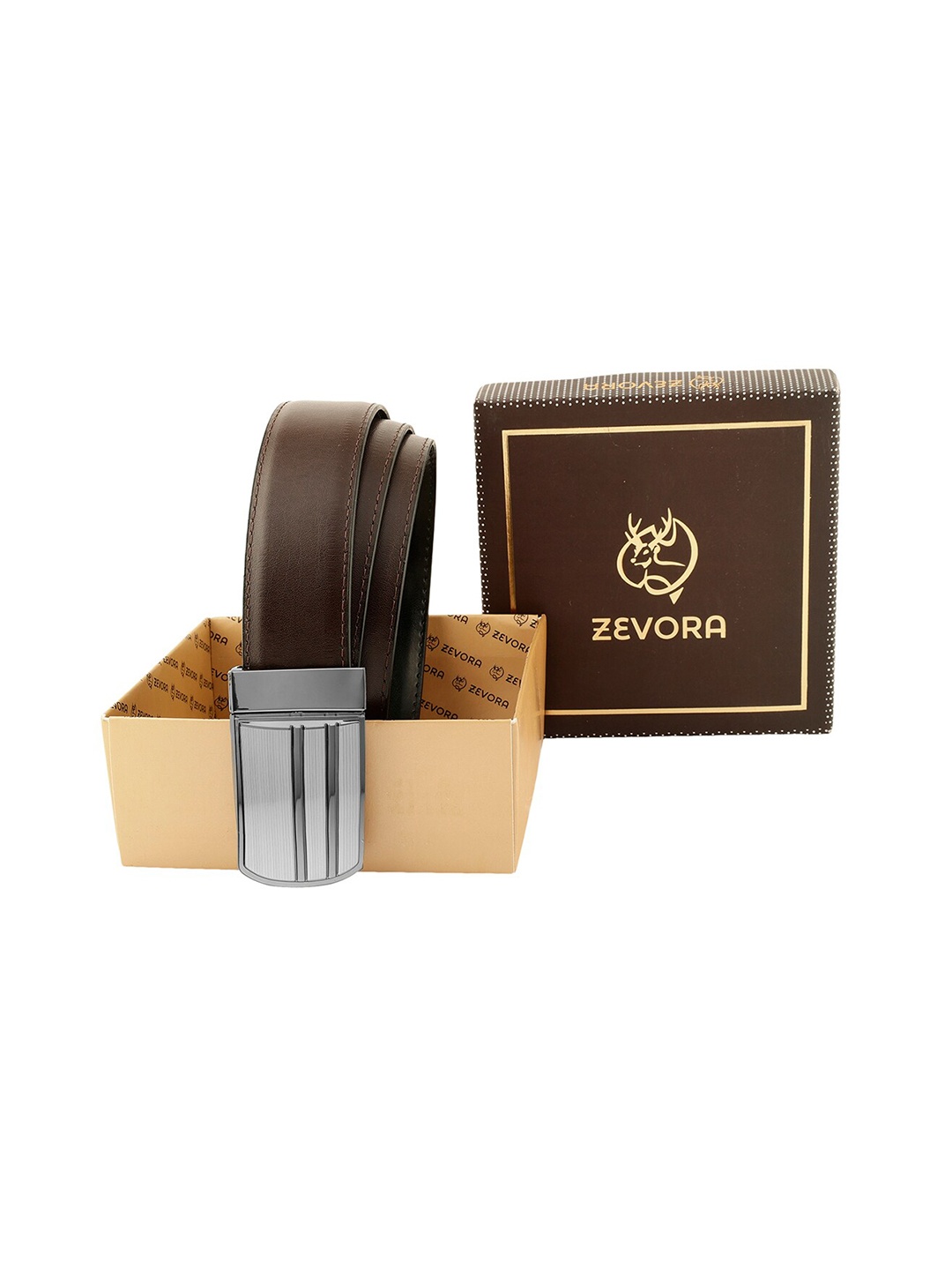 

ZEVORA Men Leather Reversible Belt, Brown
