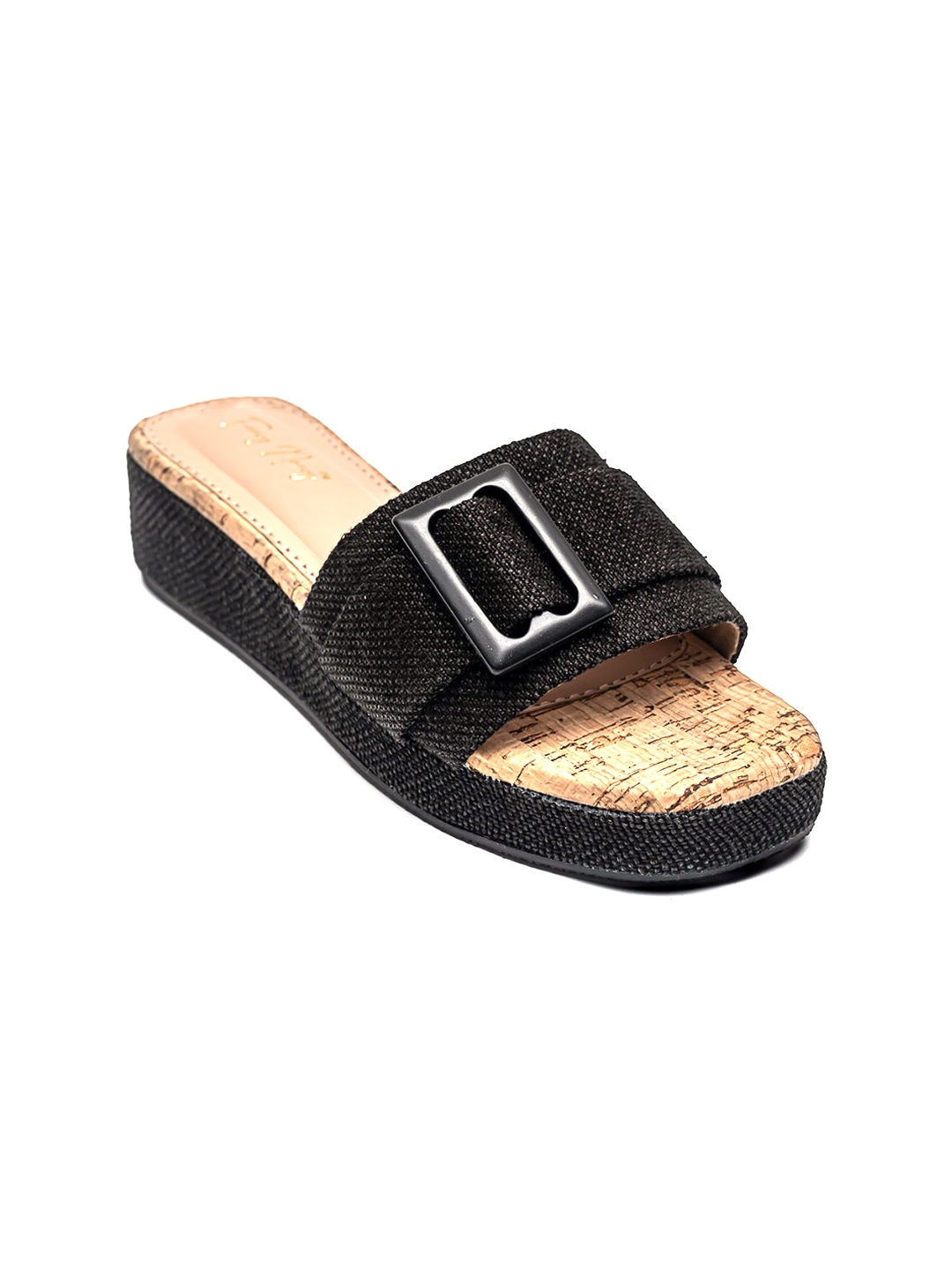 

Dapper Feet-Fancy Nancy Textured Buckle Detail Flatform Heels, Black