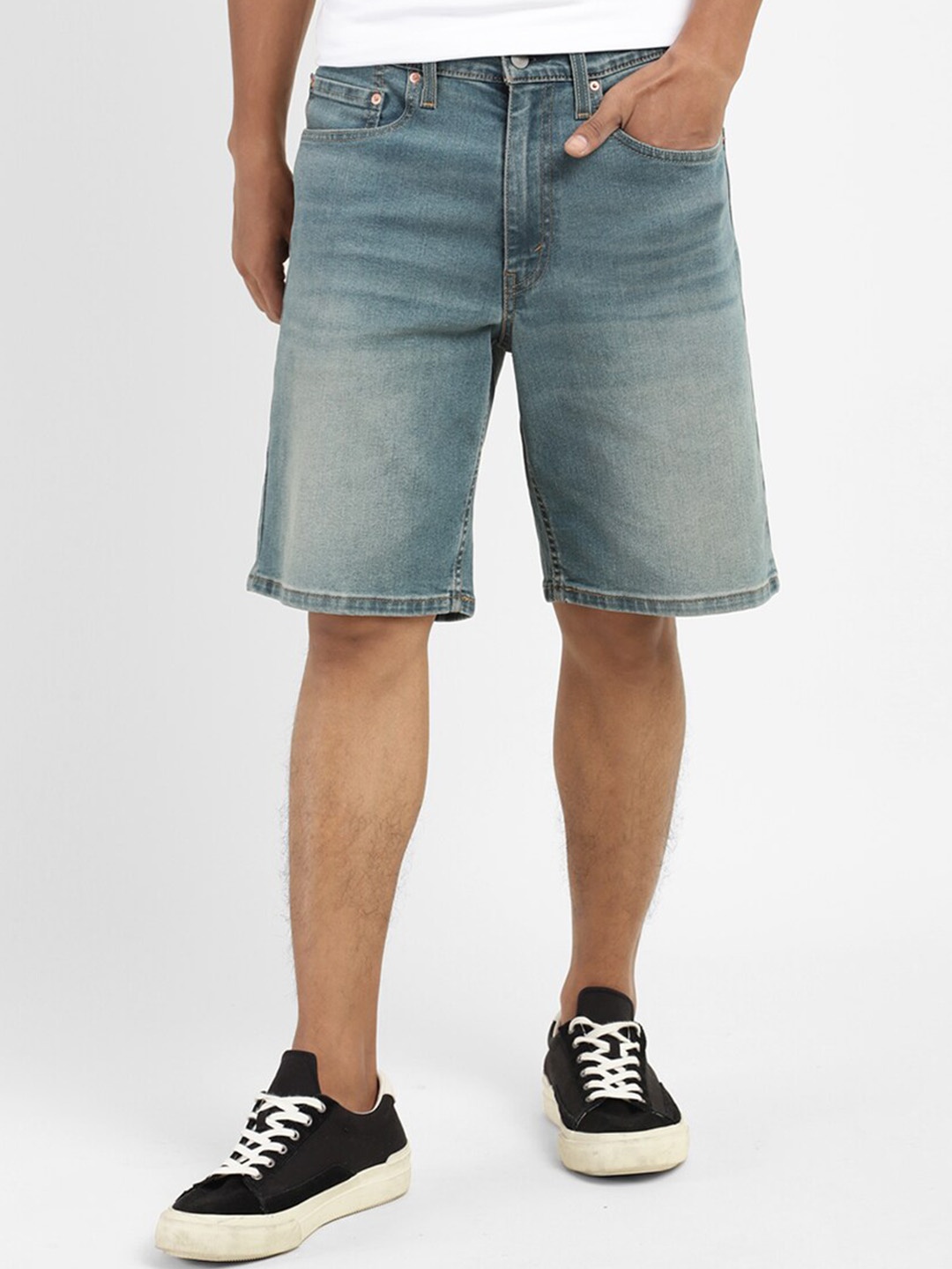

Levis Men Mid Rise Cotton Denim Shorts, Blue