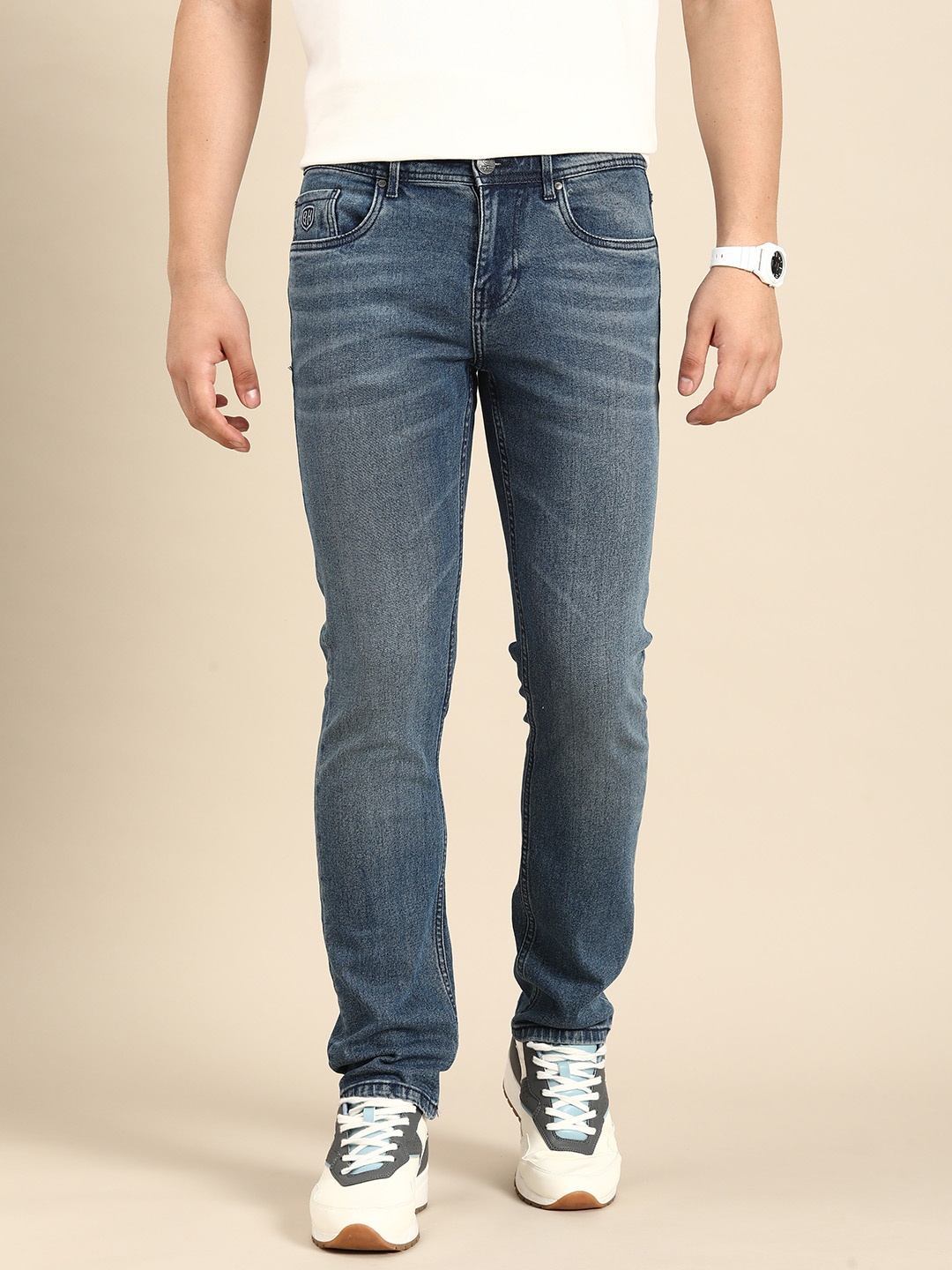 

Being Human Men Slim Straight Fit Light Fade Stretchable Jeans, Blue