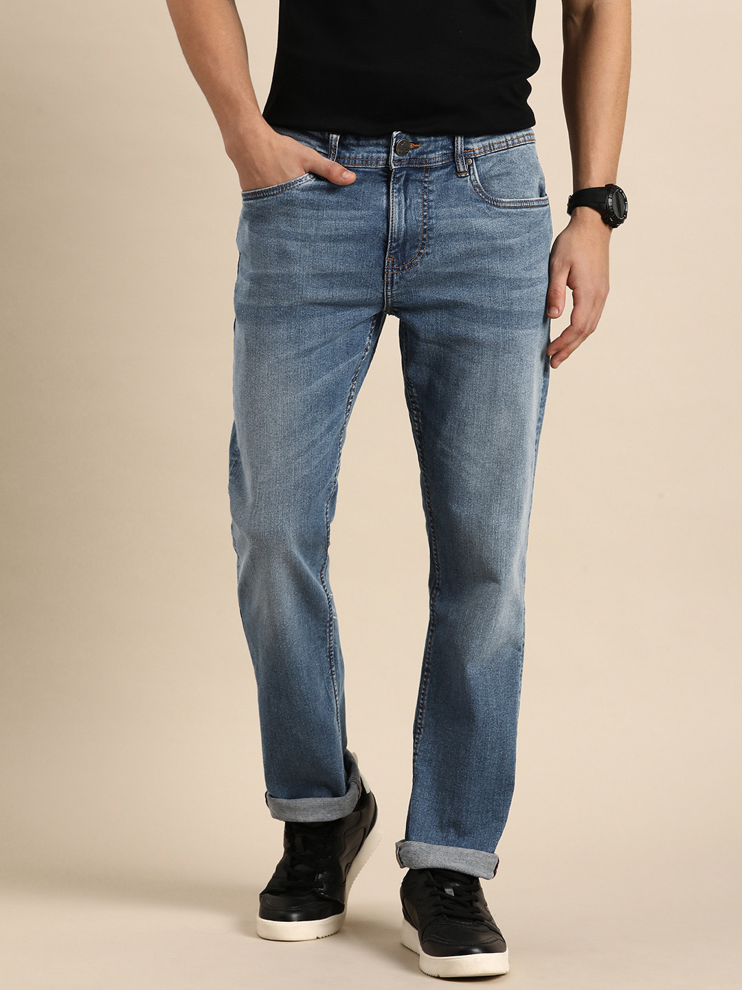 

Being Human Men Slim Straight Fit Mid Rise Heavy Fade Stretchable Jeans, Blue