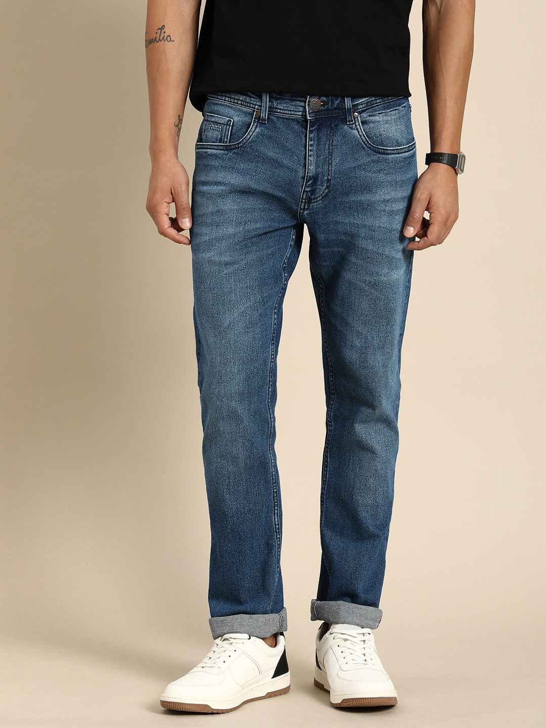 

Being Human Men Bootcut Light Fade Stretchable Jeans, Navy blue