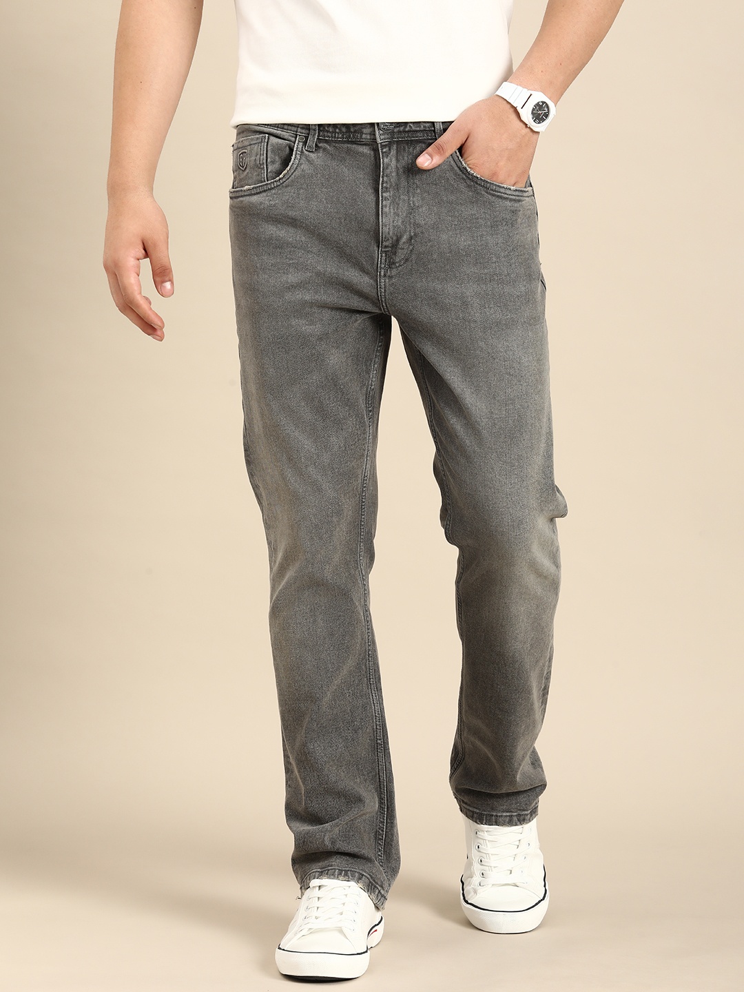 

Being Human Men Mid Rise Bootcut Light Fade Stretchable Jeans, Grey