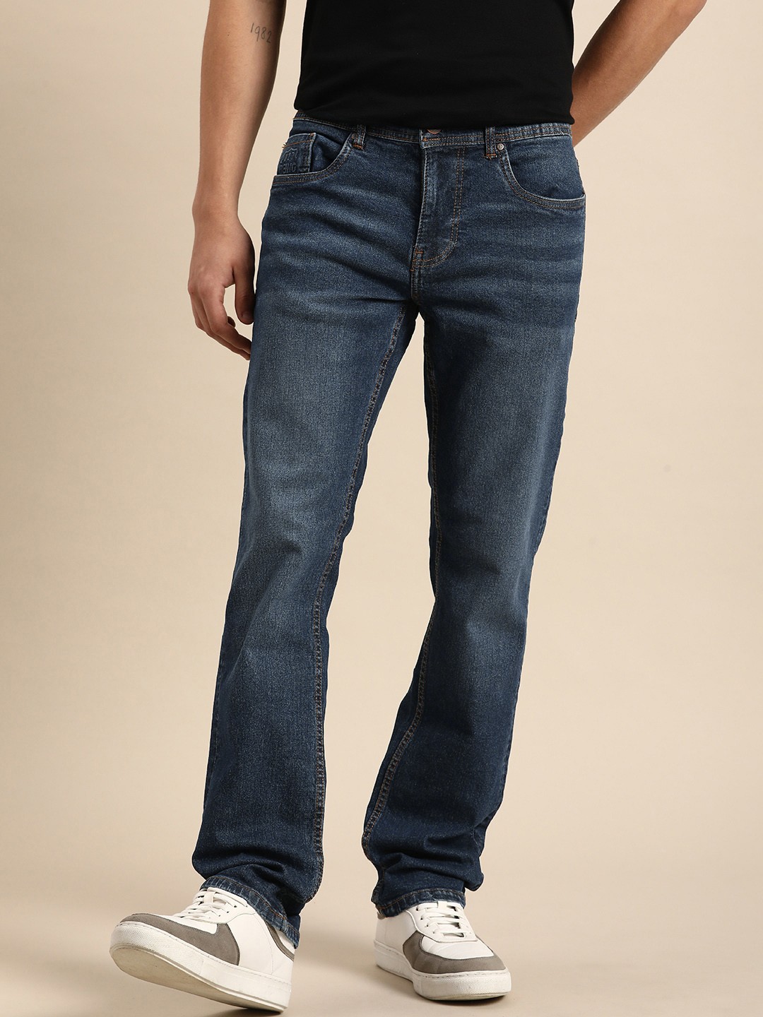 

Being Human Men Slim Straight Fit Mid Rise Heavy Fade Stretchable Jeans, Blue