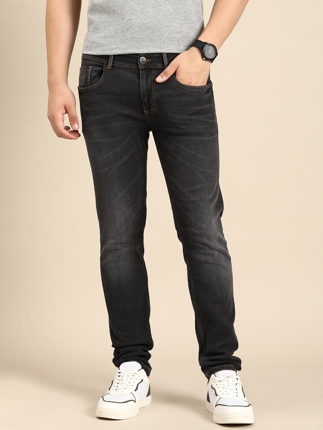 

Being Human Men Mid Rise Slim Fit Light Fade Stretchable Jeans, Grey