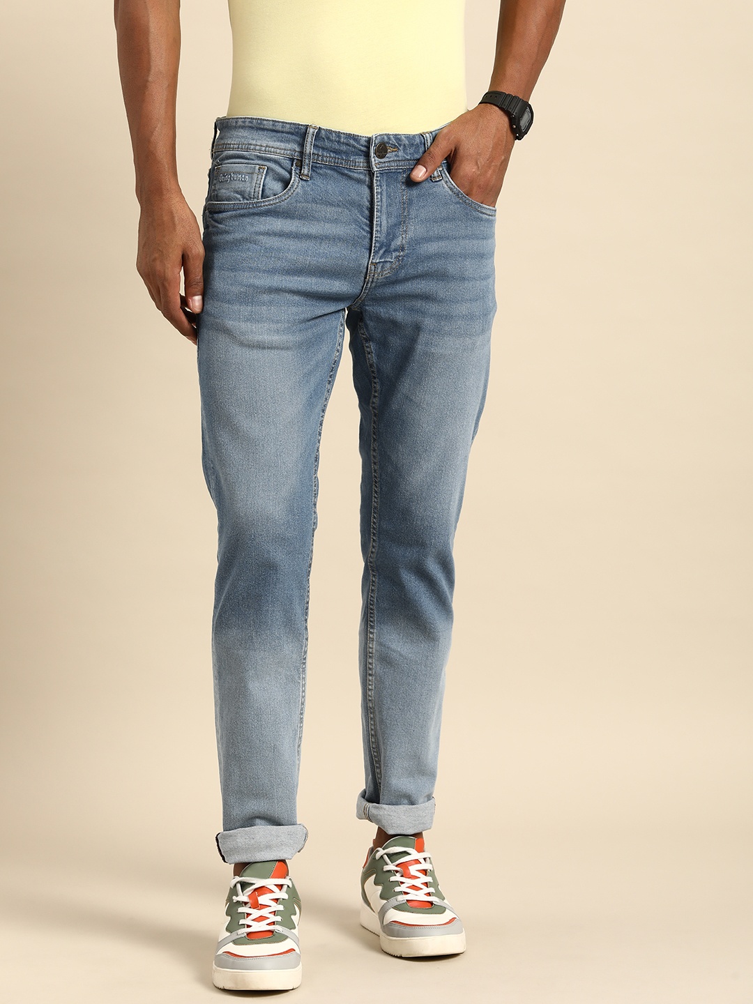 

Being Human Men Slim Fit Heavy Fade Stretchable Mid-Rise Jeans, Blue