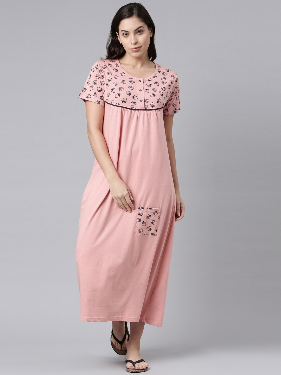 

Kryptic Conversational Printed Maxi Pure Cotton Nightdress, Pink