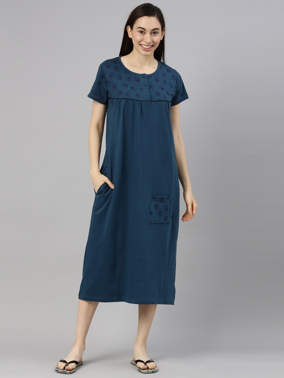 

Kryptic Conversational Printed Pure Cotton Maxi Nightdress, Teal