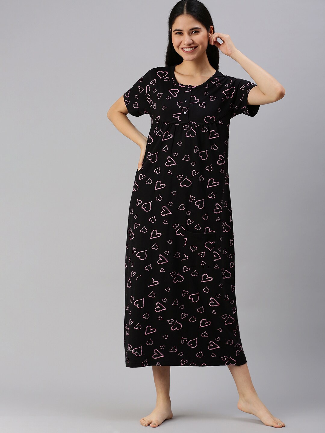 

Kryptic Conversational Printed Pure Cotton Maxi Nightdress, Black