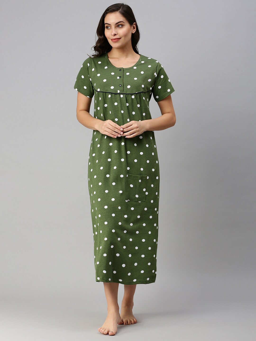 

Kryptic Printed Cotton Midi Nightdress, Olive