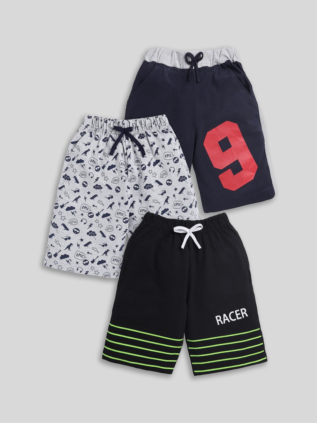

Toonyport Girls Pack Of 3 Printed Cotton Shorts, Navy blue