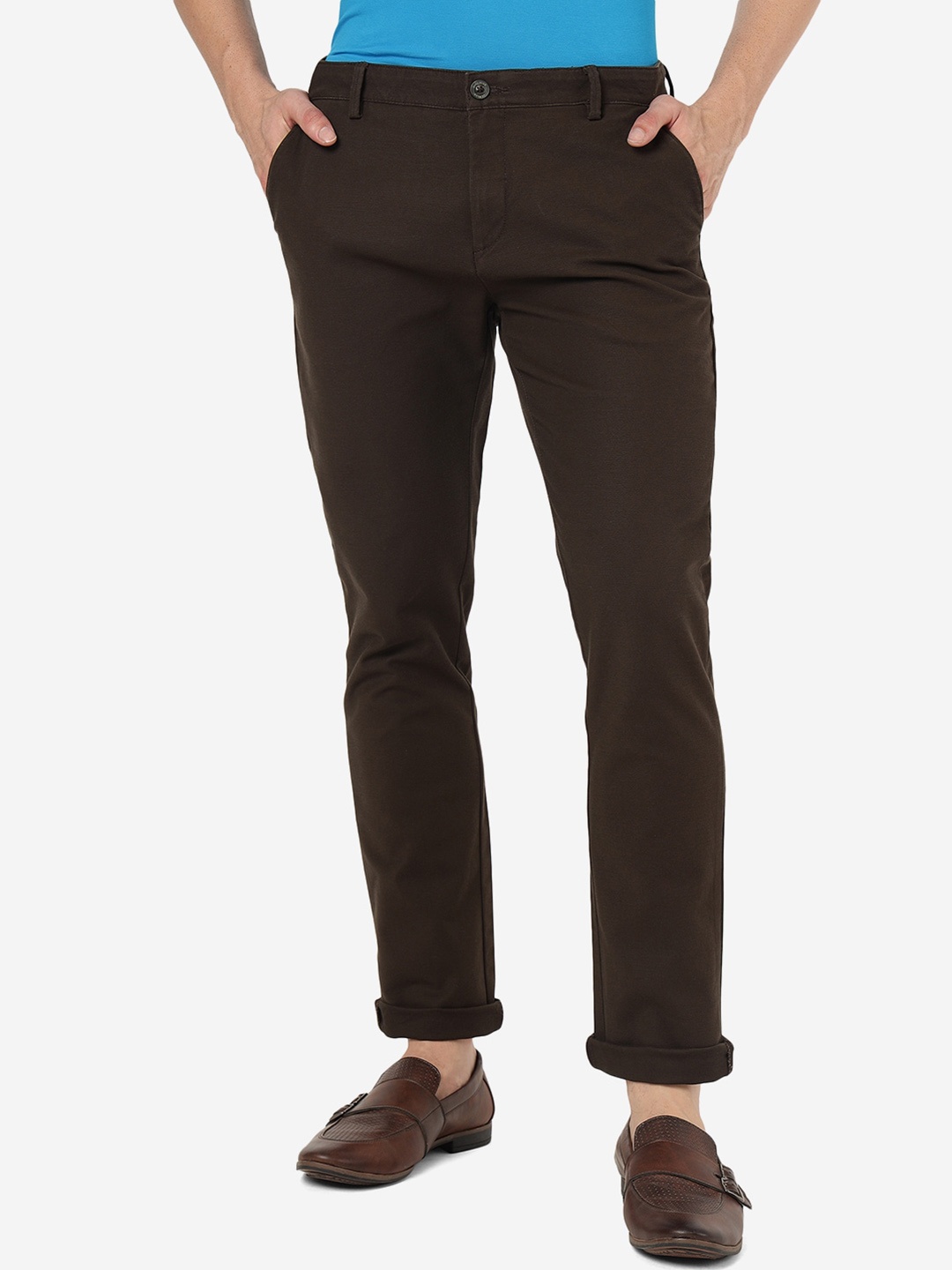 

JADE BLUE Men Mid-Rise Slim Fit Cotton Casual Trousers, Coffee brown