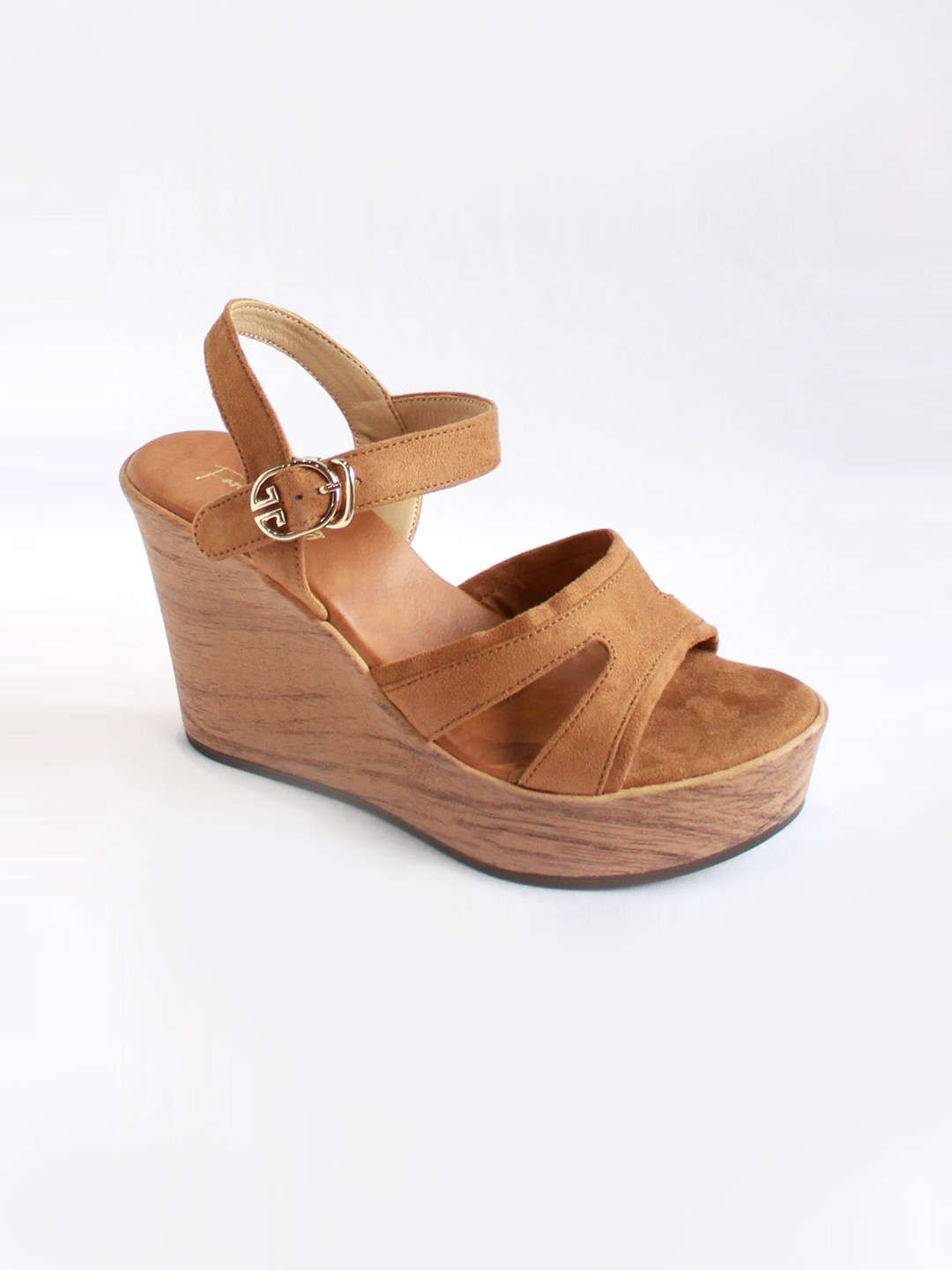

Dapper Feet-Fancy Nancy Open Toe Wedges With Buckle Detail, Nude