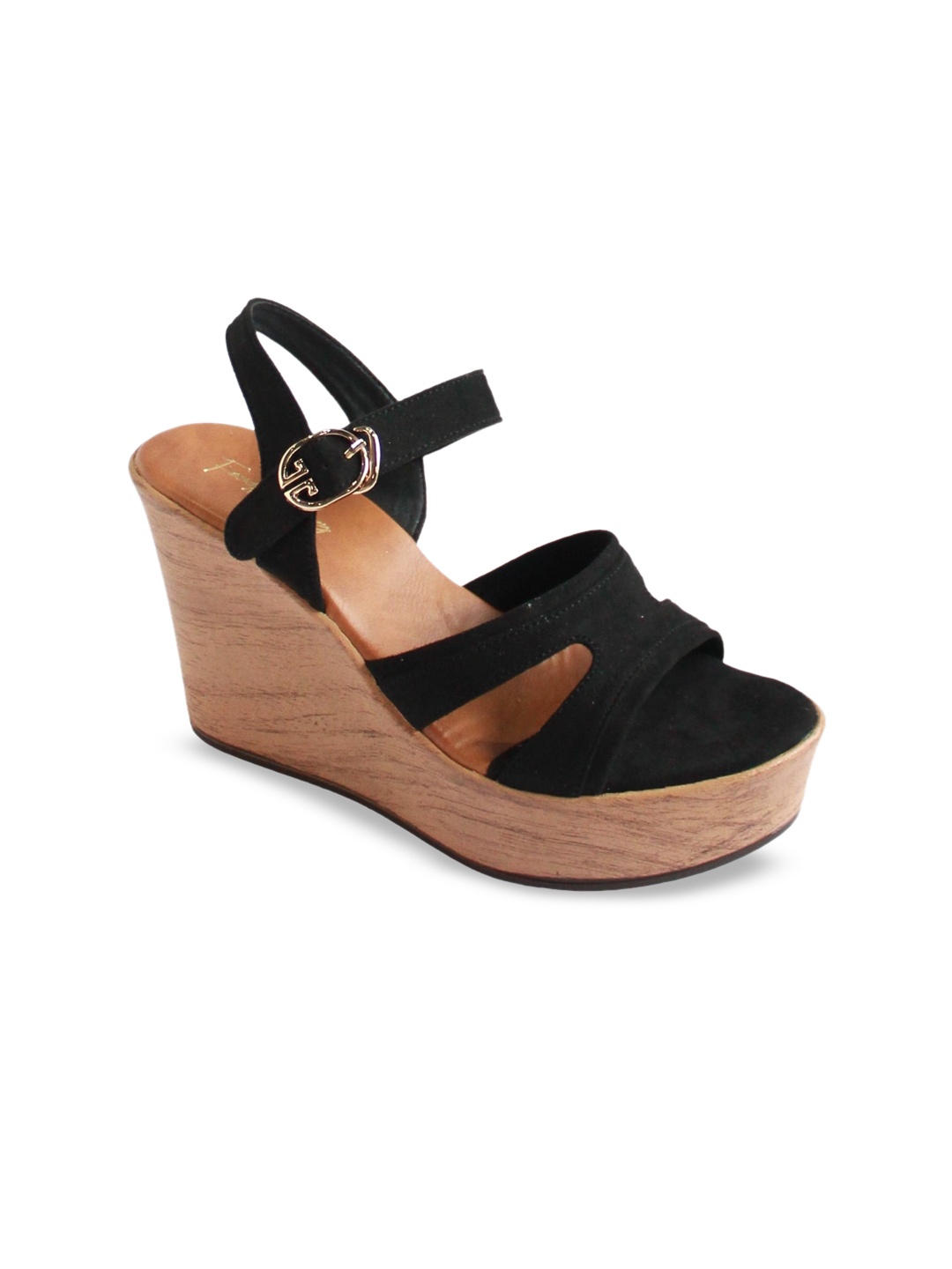 

Dapper Feet-Fancy Nancy Open Toe Wedge Heels, Black
