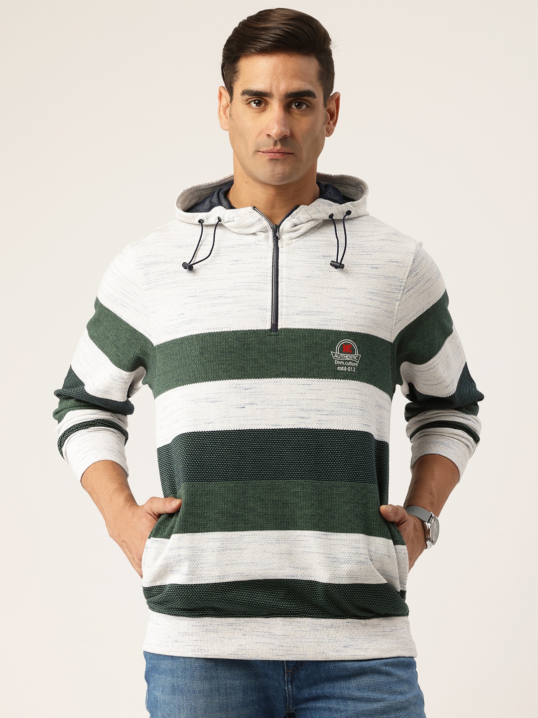 

Monte Carlo Men Striped Hooded Sweatshirt, White