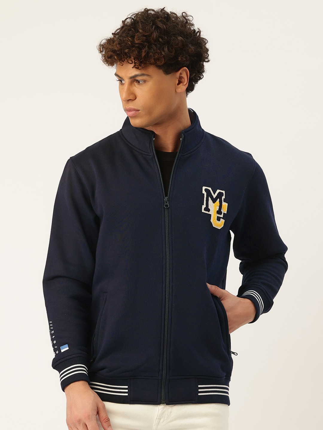 

Monte Carlo Mock Collar Front Open Sweatshirt, Navy blue