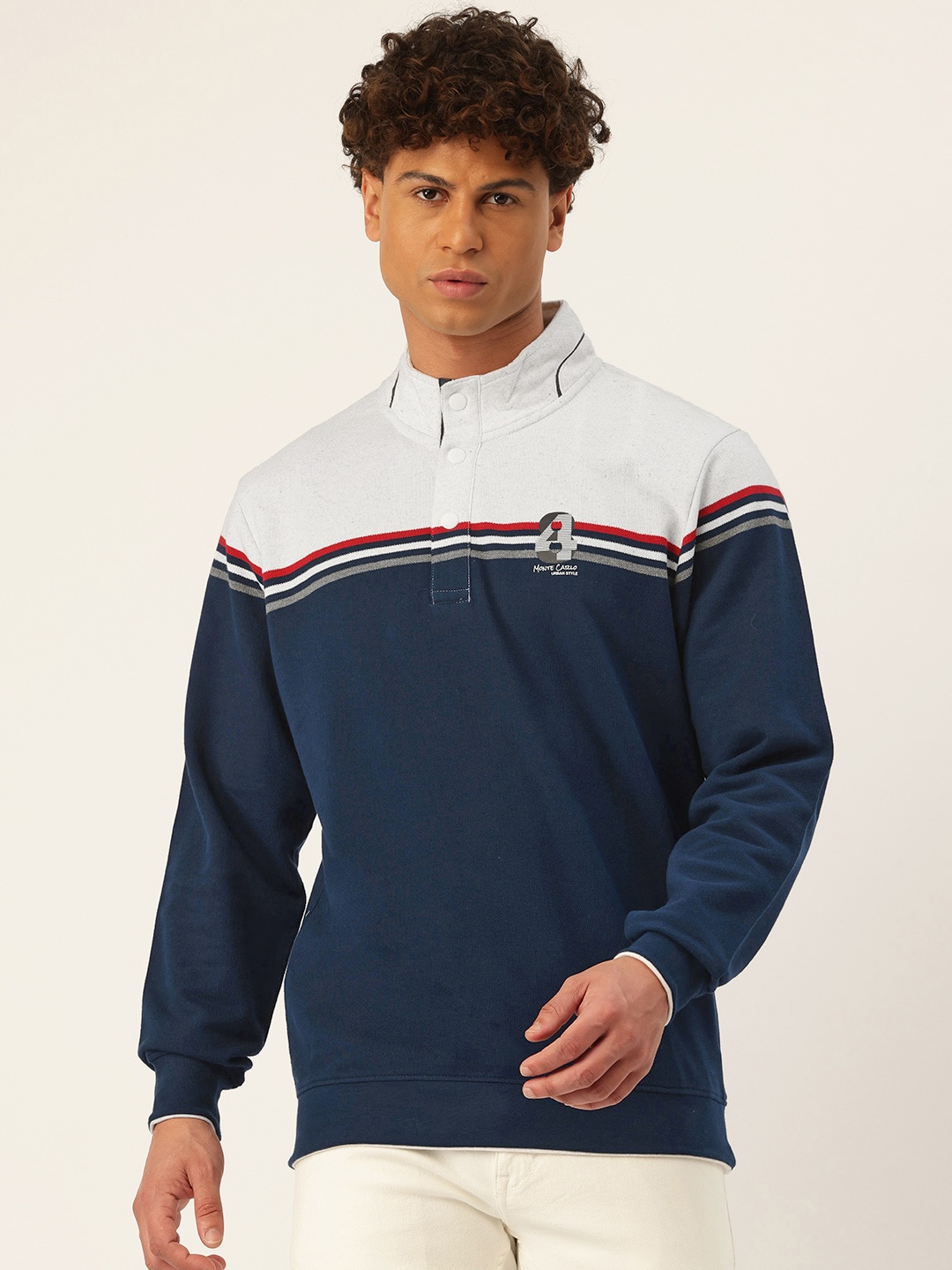 

Monte Carlo Mock Collar Colourblocked Sweatshirt, Navy blue