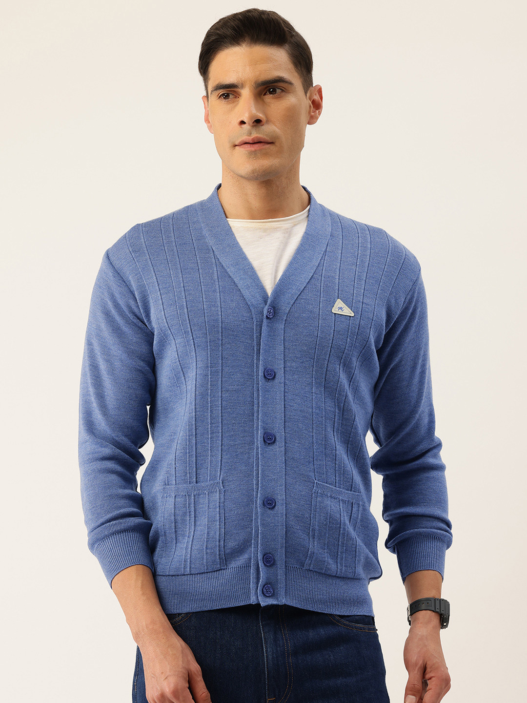

Monte Carlo Self Striped Woollen Cardigan, Blue