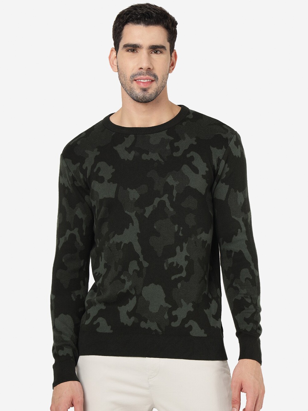 

JADE BLUE Camouflage Printed Long Sleeve Cotton Slim Fit T-shirt, Green