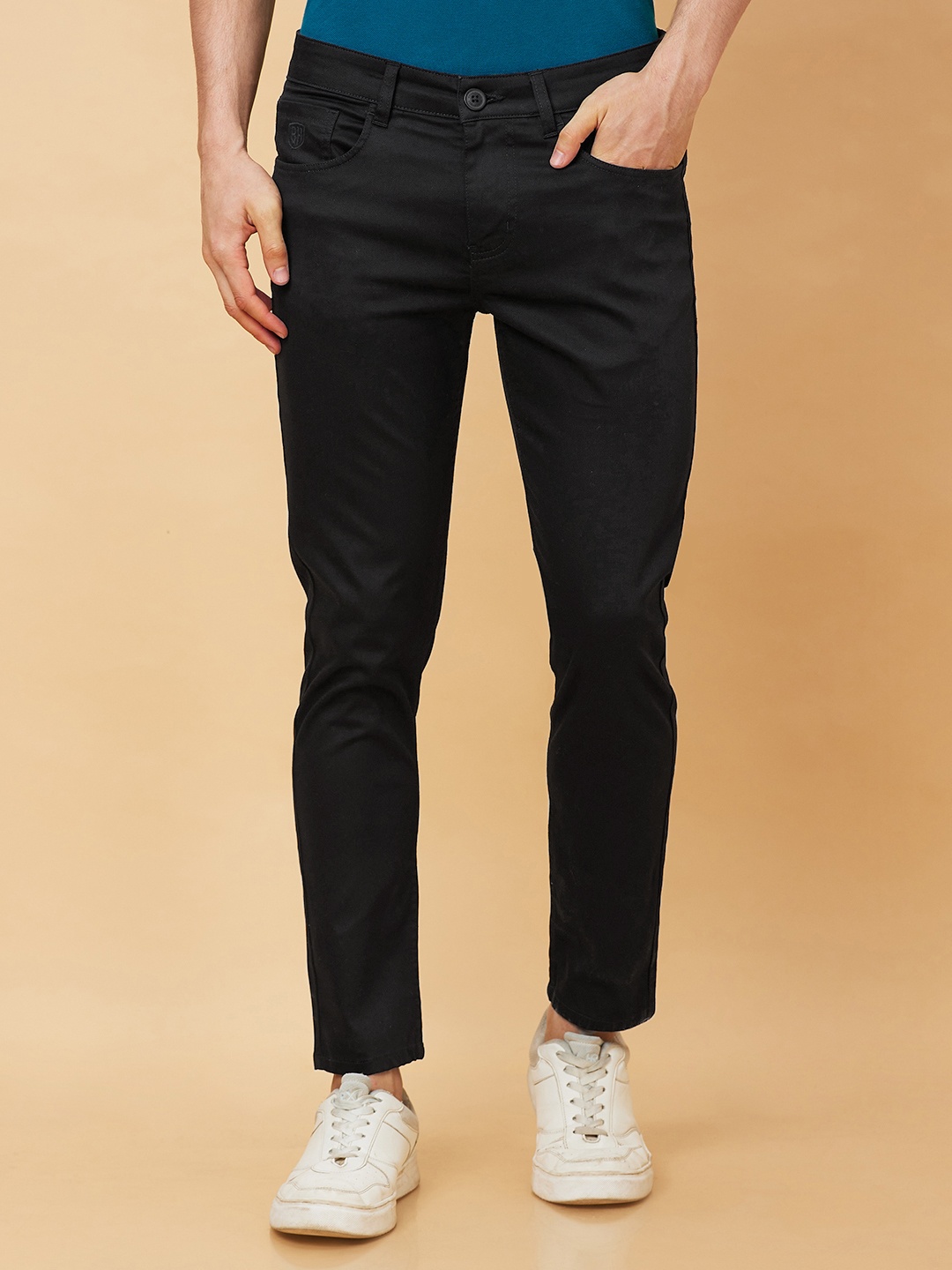 

Being Human Men Mid Rise Solid Cropped Fit Chinos Trousers, Black
