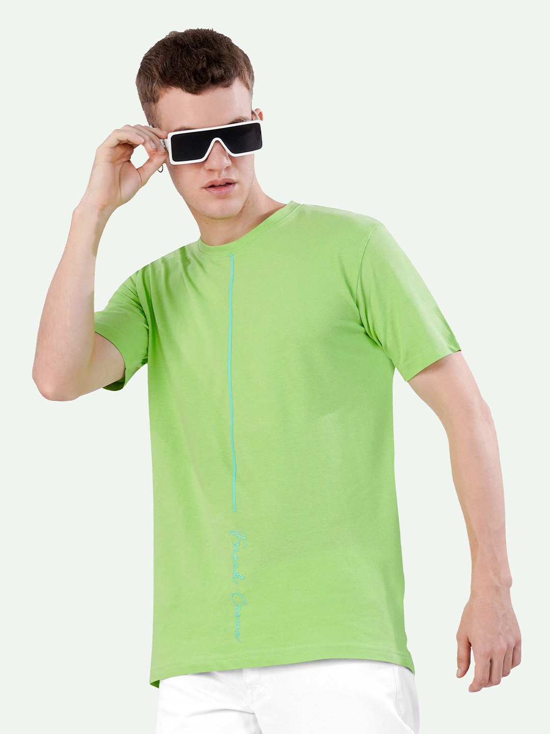 

FRENCH CROWN Round Neck Cotton T-shirt, Green