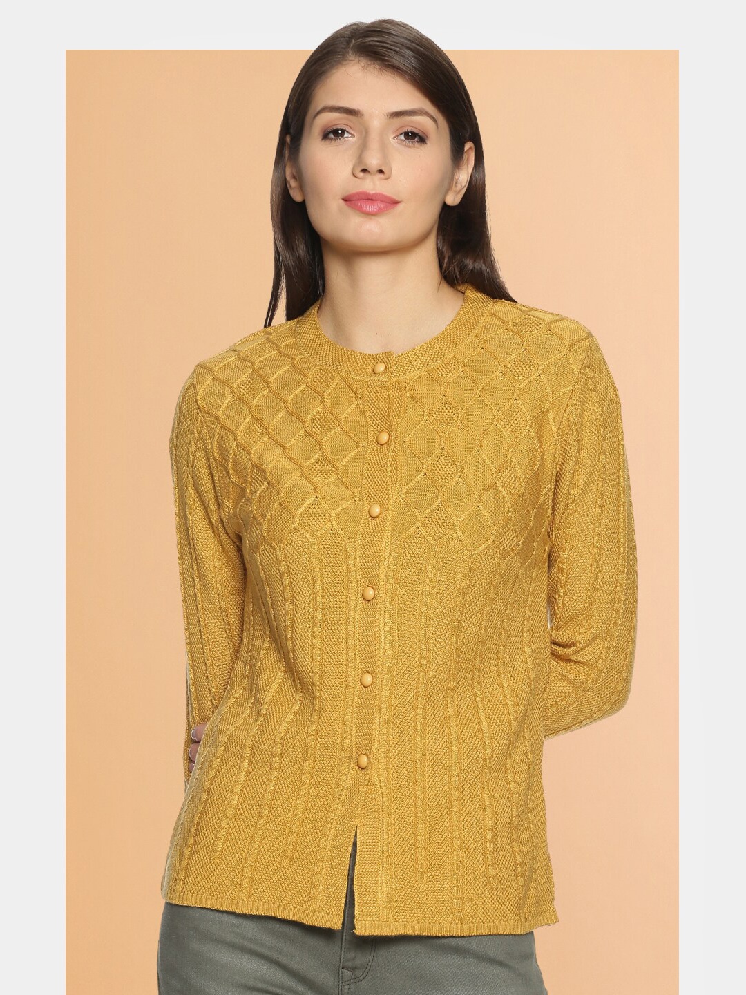 

Chemistry Cable Knit Woollen Cardigan Sweater, Mustard