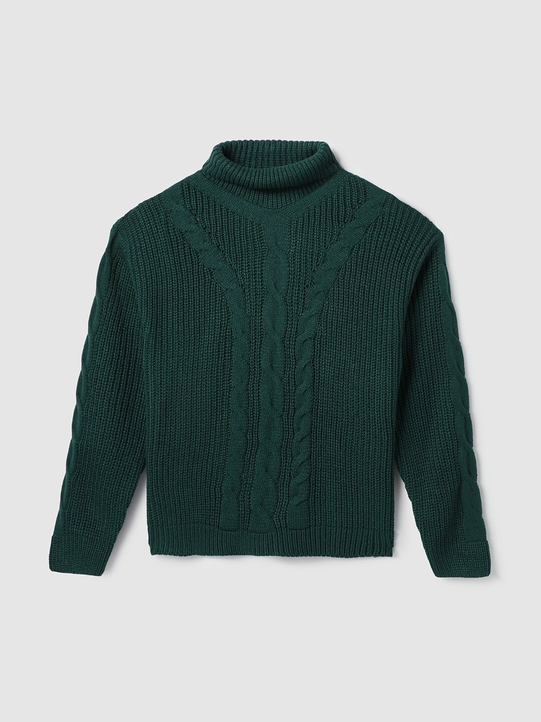 

max Girls Cable Knit Turtle Neck Acrylic Pullover, Green