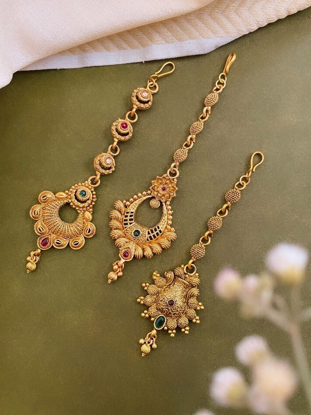 

ATIBELLE Set of 3 Gold-Plated Artificial Stone Studded Head Jewellery