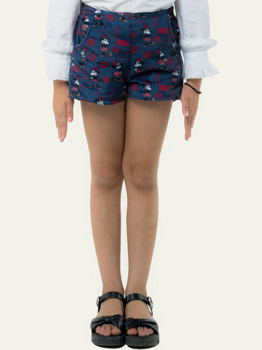

One Friday Girls Minnie Mouse Printed Mid-Rise Shorts, Navy blue