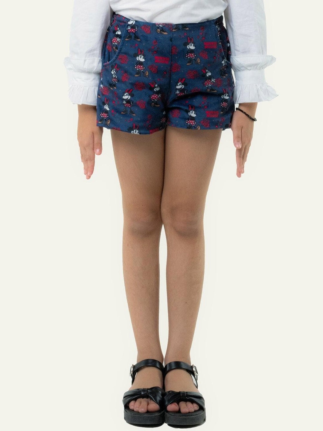 

One Friday Girls Minnie Mouse Printed Regular Shorts, Navy blue