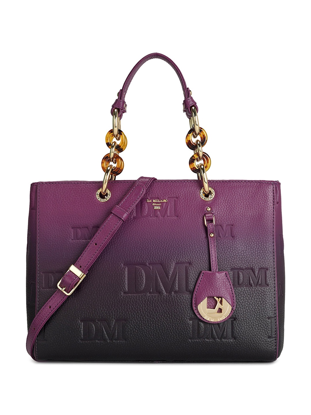 

Da Milano Textured Structured Leather Shoulder Bag With Tasselled, Purple