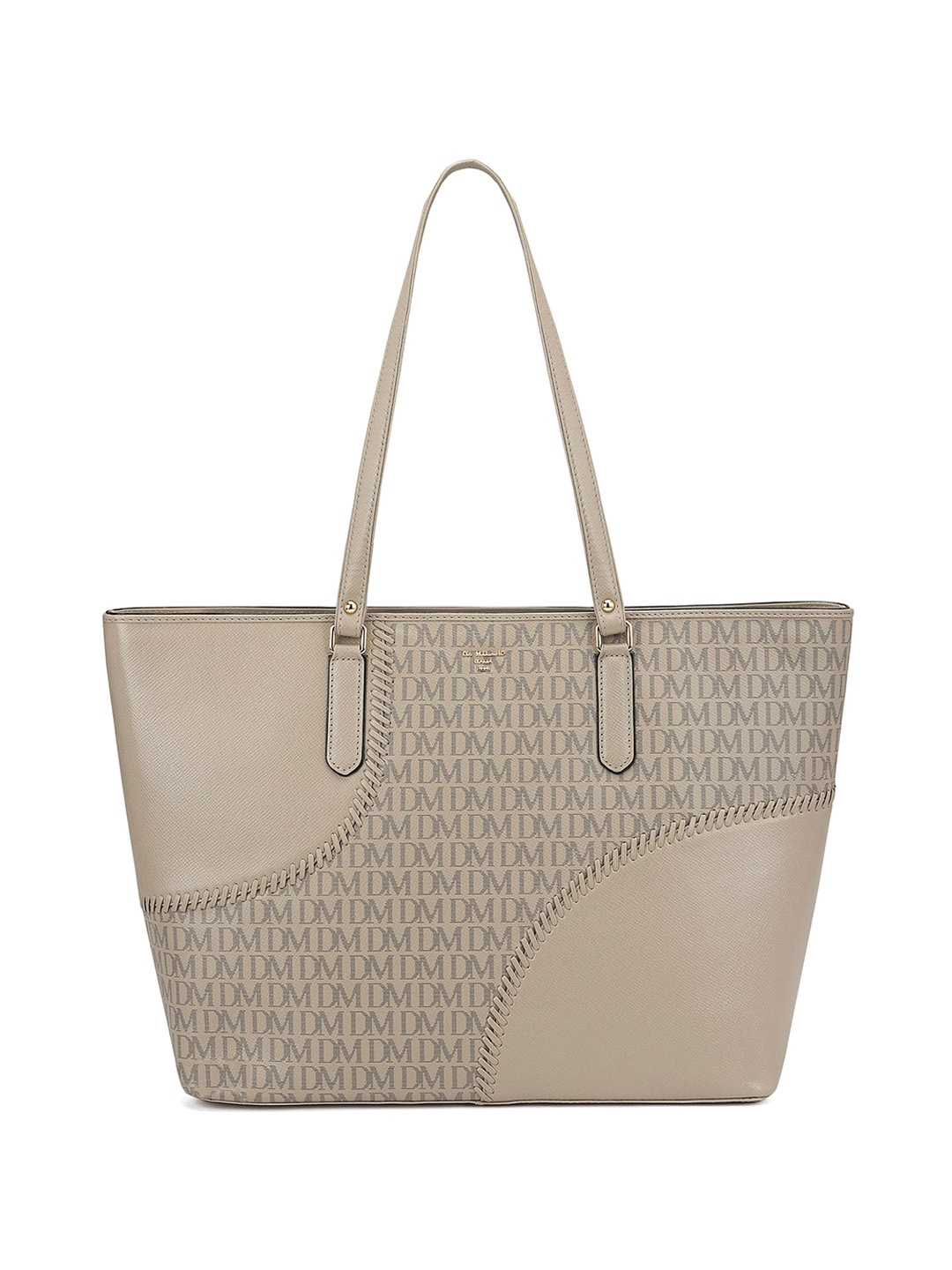 

Da Milano Brand Logo Printed Leather Shoulder Bag, Beige