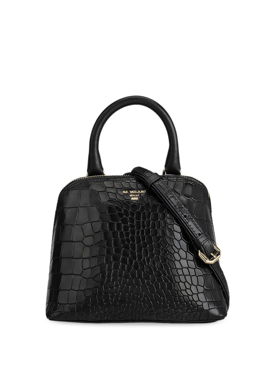 

Da Milano Textured Leather Satchel Bag, Black