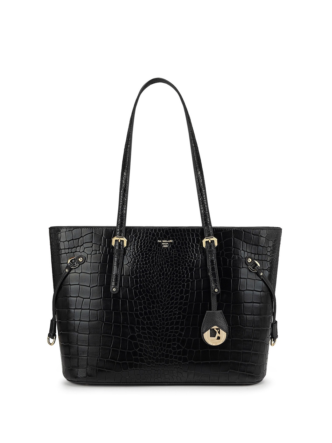 

Da Milano Animal Textured Structured Leather Shoulder Bag, Black
