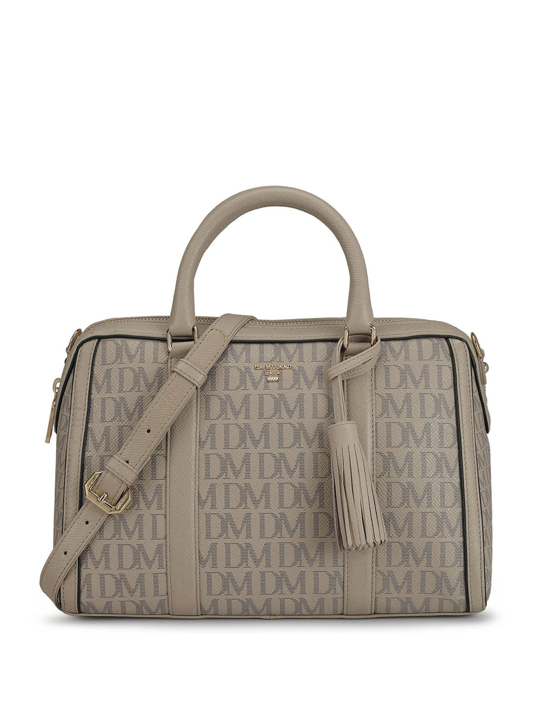 

Da Milano Brand Logo Printed Leather Handheld Bag, Brown