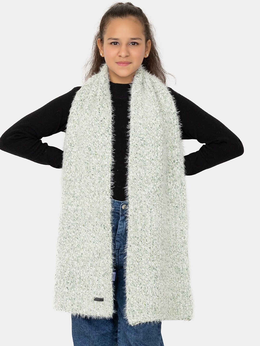 

513 Girls Self Design Acrylic Muffler, Green