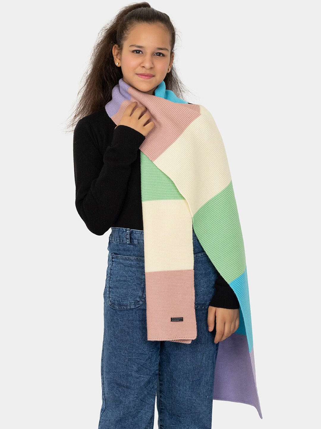 

513 Girls Colorblocked Acrylic Muffler, Pink