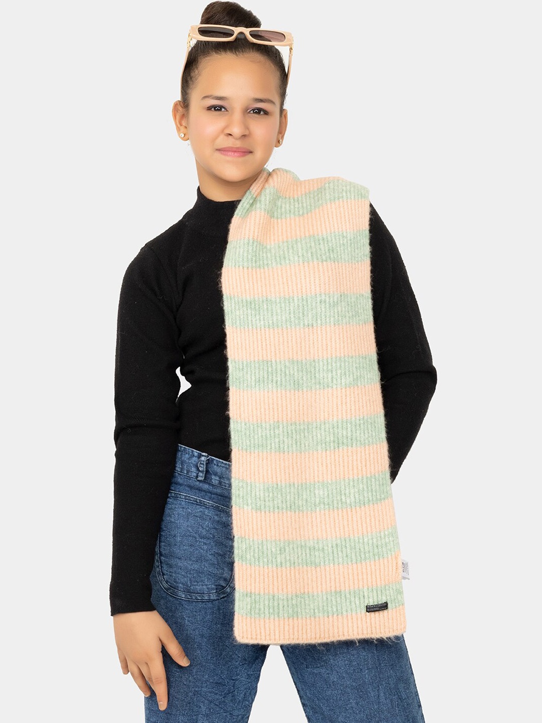 

513 Girls Striped Acrylic Muffler, Peach