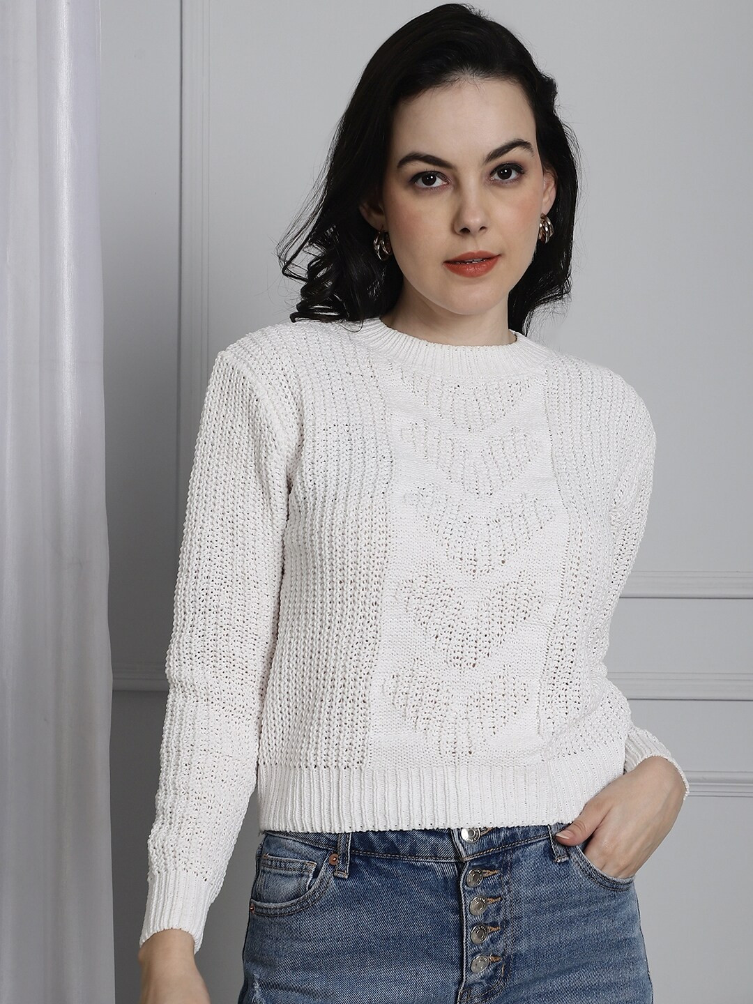 

NoBarr Long Sleeves Cable Knit Pullover, White