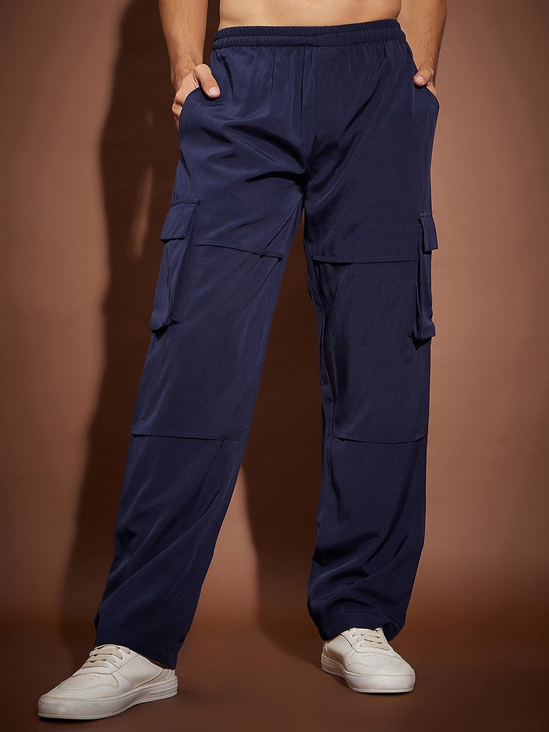 

MASCLN SASSAFRAS Men Relaxed Straight Fit Non Iron Cargos Trousers, Navy blue
