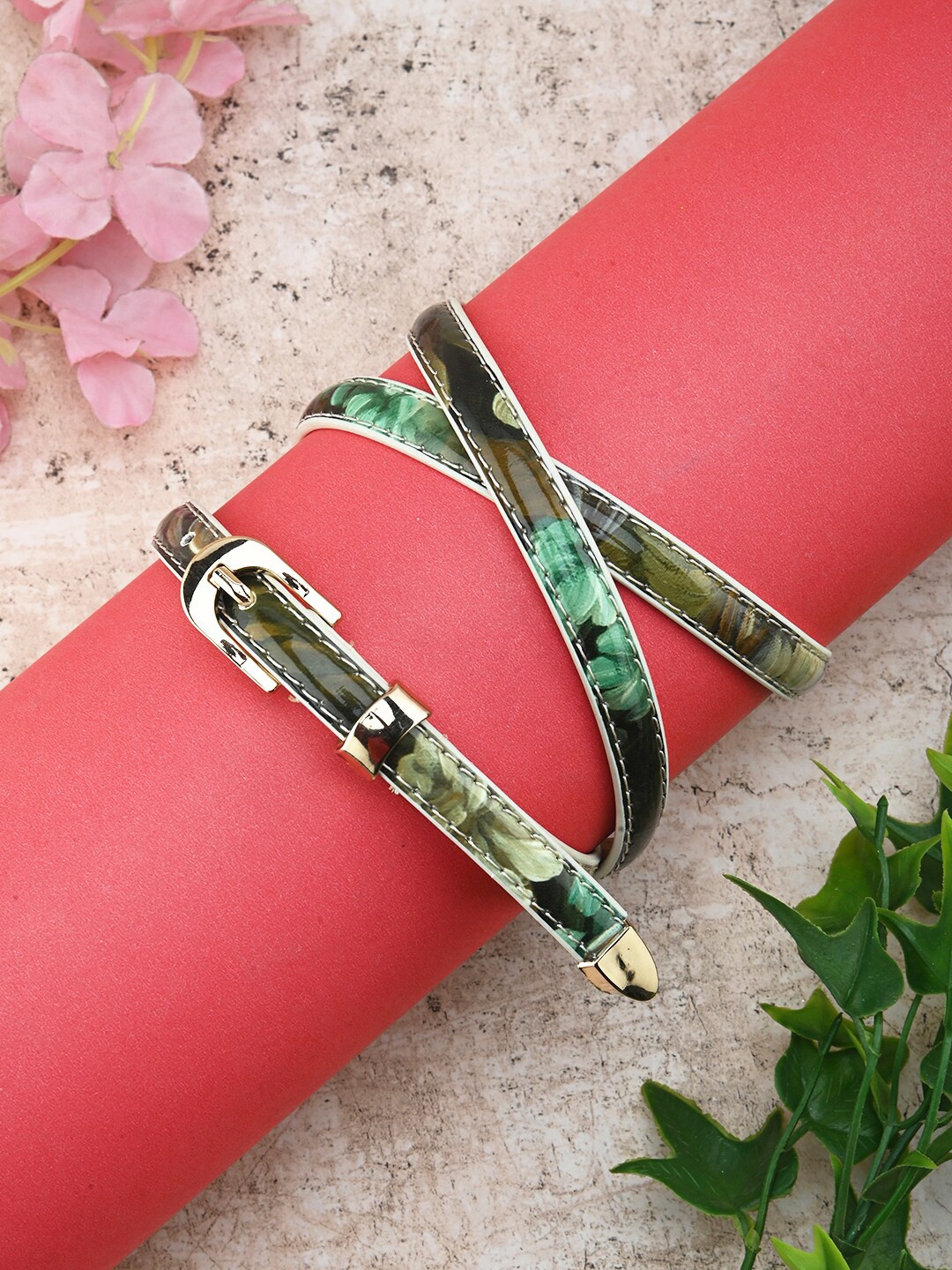 

BuckleUp Women Printed Slim Belt, Green