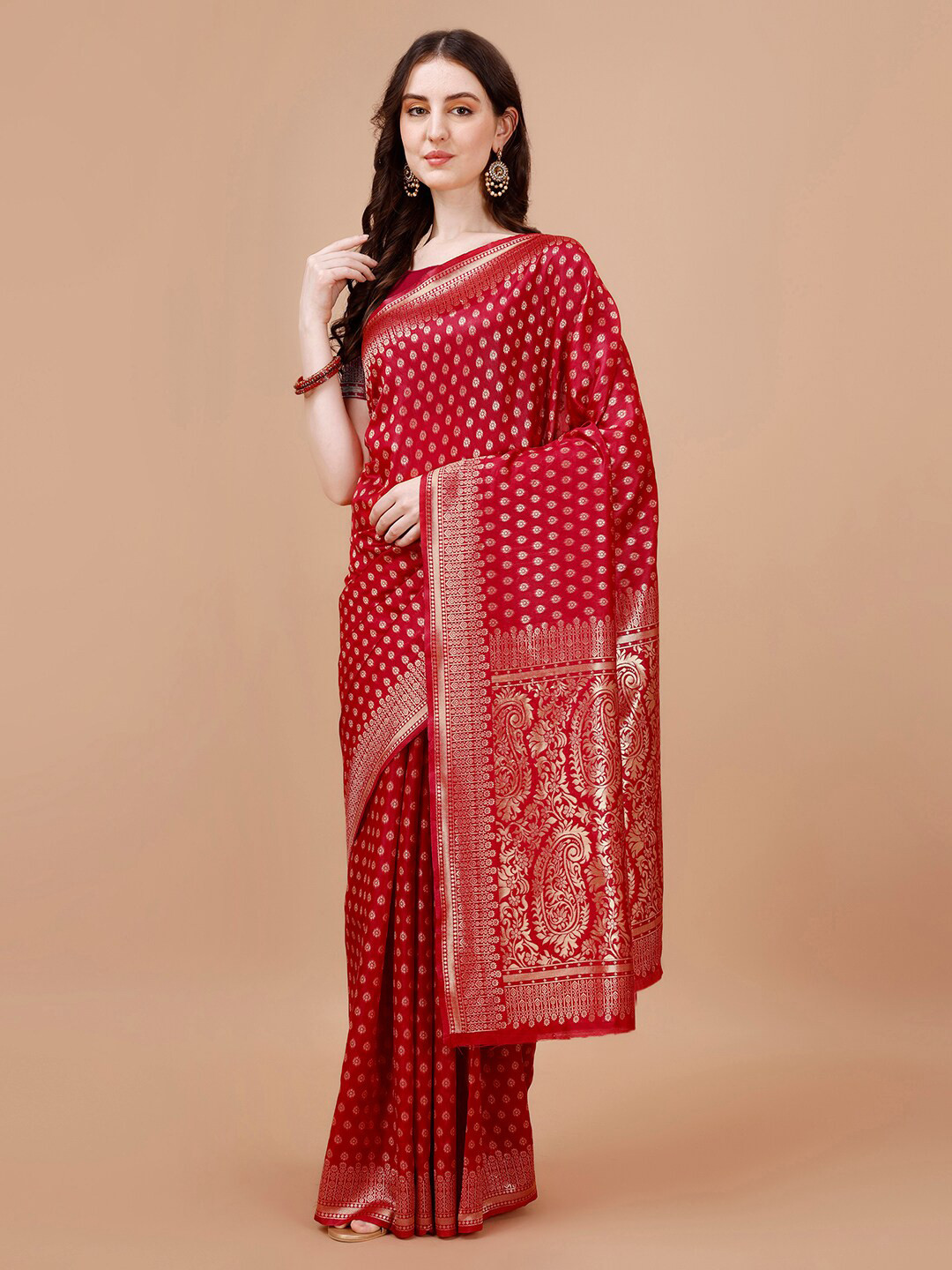 

MAGMINA Ethnic Motifs Woven Design Bhagalpuri Saree, Maroon