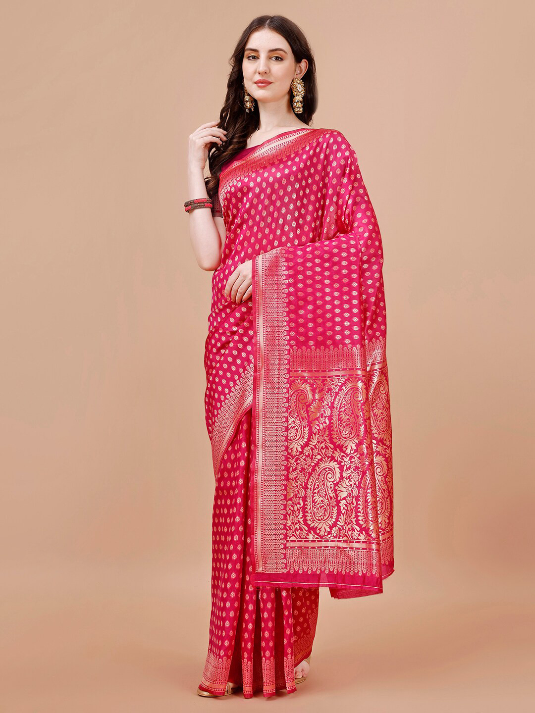 

MAGMINA Ethnic Motifs Woven Design Bhagalpuri Saree, Rose