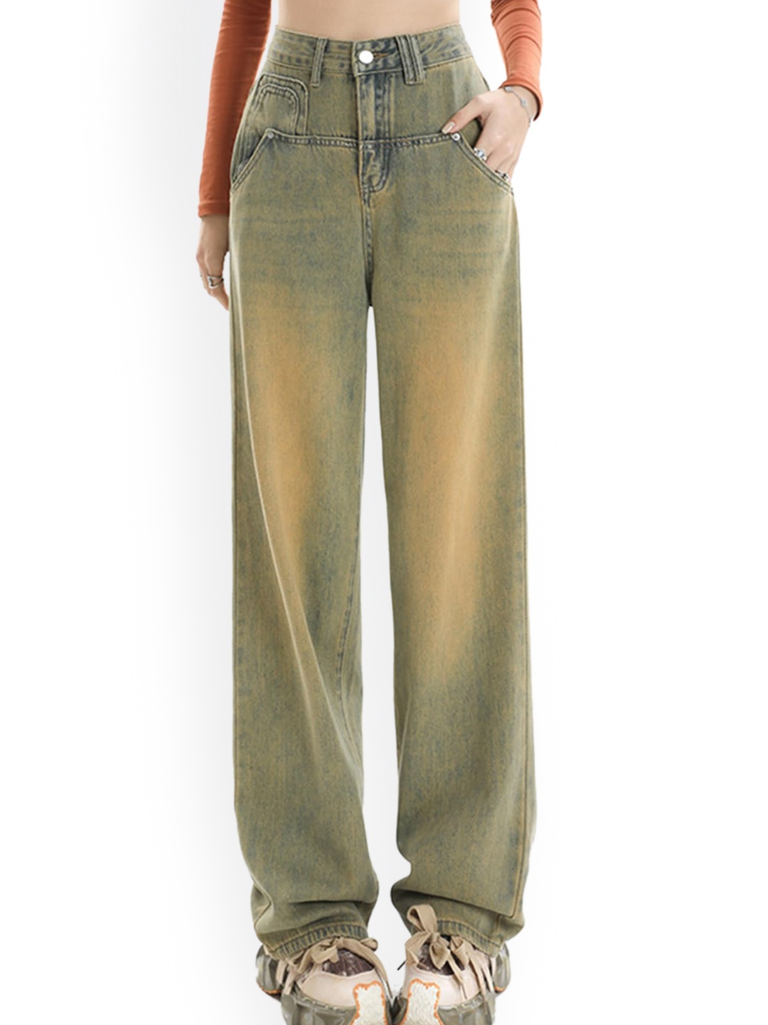 

LULU & SKY Women High-Rise Straight Fit Stretchable Jeans, Yellow